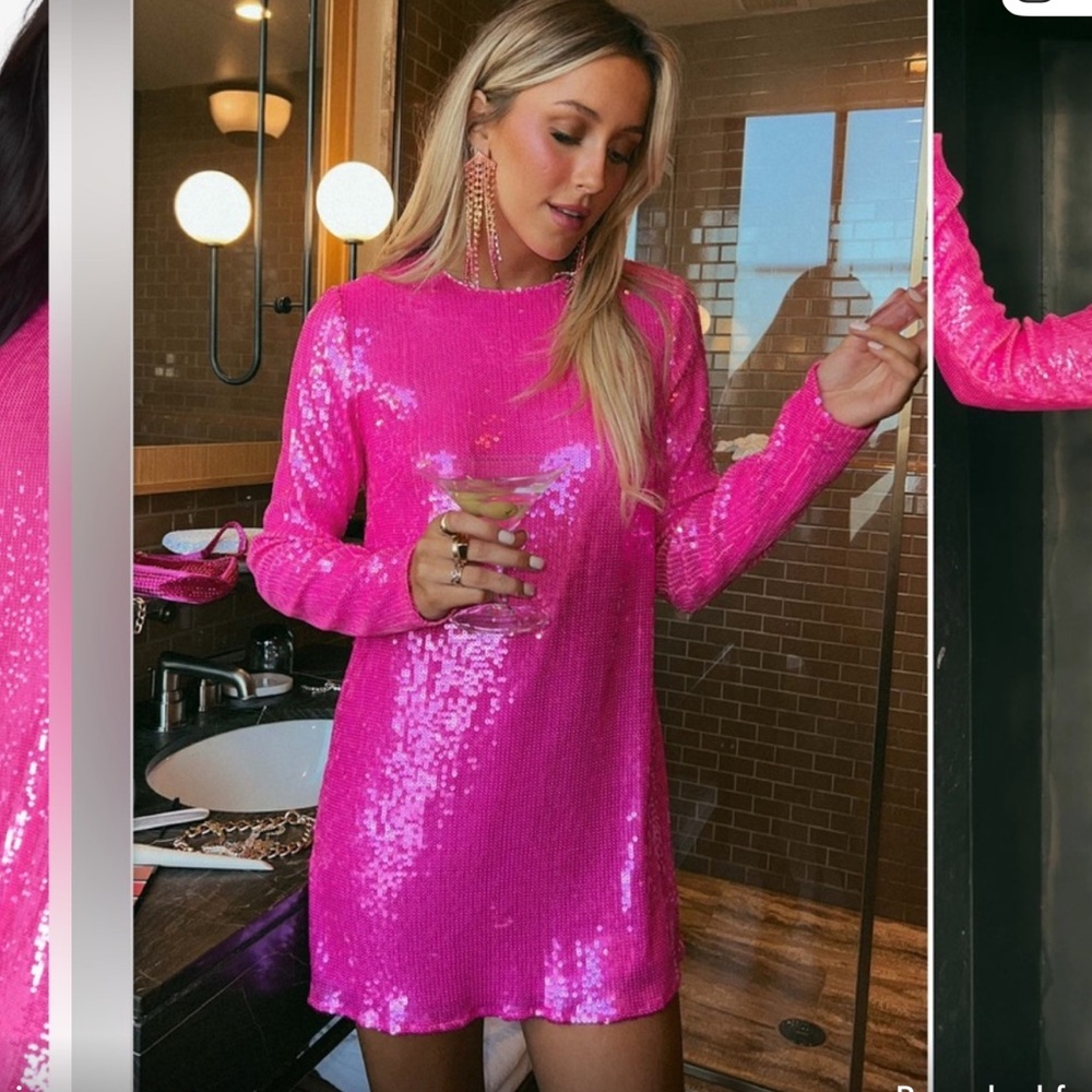 Show me your mumu Pink Sequin Long Sleeve Dress - Picture 1 of 5